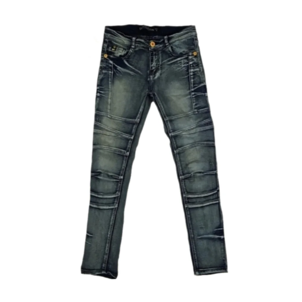 Demolition Distressed Denim Boys Blue Jeans, Skinny Leg, Size 14